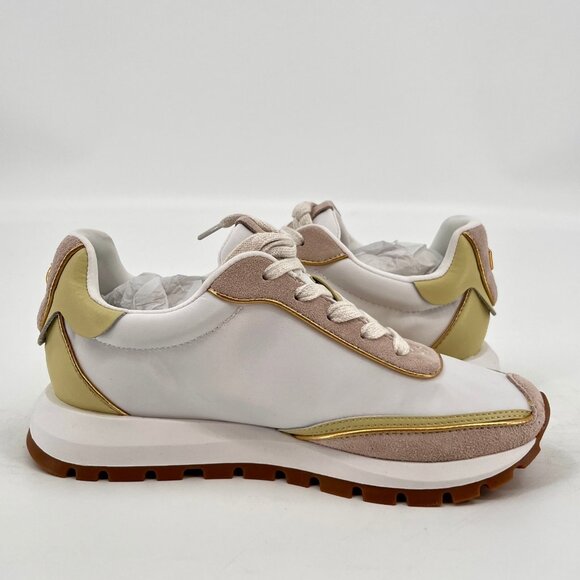 Donna Karan New York Binx Lace‑Up Sneaker Size 6M White Beige Gold Accent Retro - Picture 6 of 12
